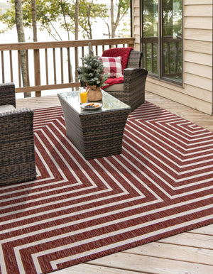 Rust Red 10' x 10' Outdoor Modern Square Area Rug Weather Resistant for Patio, Deck, Terrace, Balcony, Porch 100% Polypropylene Modern Outside Carpet for Sale at Rug Engine
