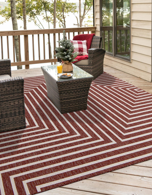 Rust Red 10' x 10' Outdoor Modern Square Area Rug Weather Resistant for Patio, Deck, Terrace, Balcony, Porch 100% Polypropylene Modern Outside Carpet for Sale at Rug Engine