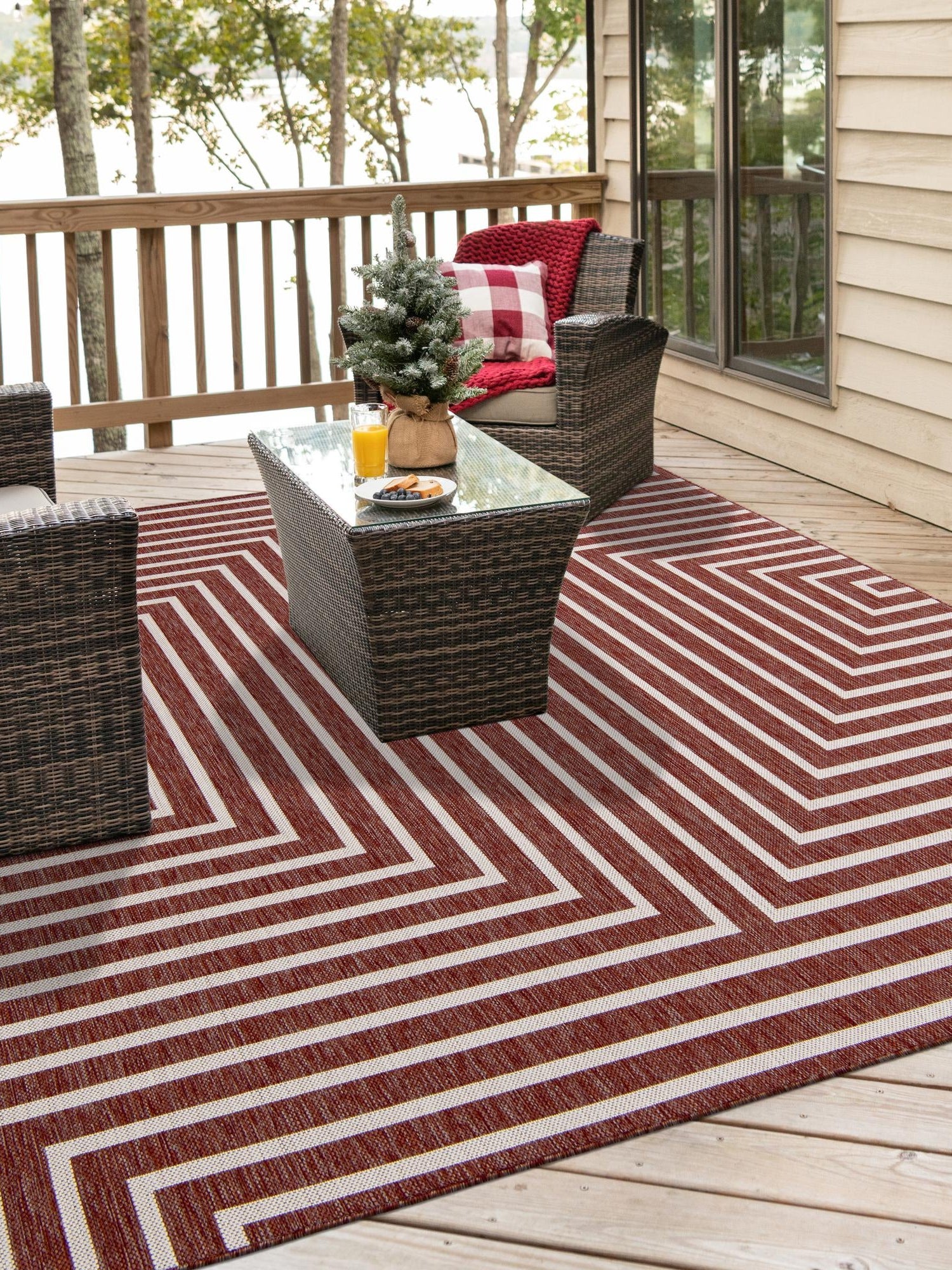 Rust Red 12' x 12' Outdoor Modern Square Area Rug Weather Resistant for Patio, Deck, Terrace, Balcony, Porch 100% Polypropylene Modern Outside Carpet for Sale at Rug Engine