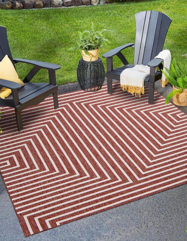 Rust Red 10' x 10' Outdoor Modern Square Area Rug Weather Resistant for Patio, Deck, Terrace, Balcony, Porch 100% Polypropylene Modern Outside Carpet for Sale at Rug Engine
