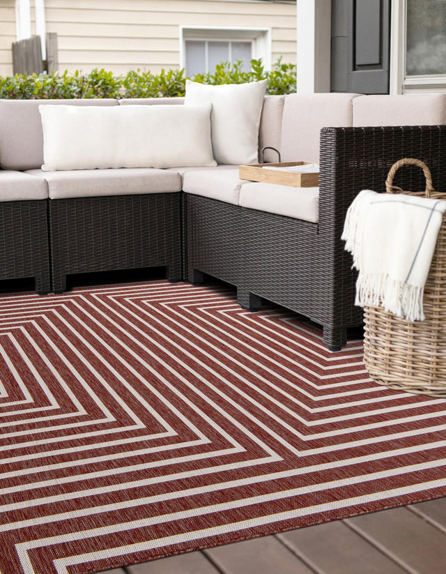 Rust Red 10' x 10' Outdoor Modern Square Area Rug Weather Resistant for Patio, Deck, Terrace, Balcony, Porch 100% Polypropylene Modern Outside Carpet for Sale at Rug Engine