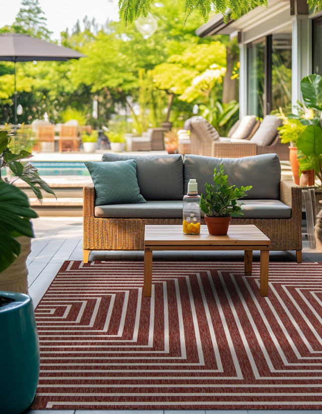 Rust Red 10' x 10' Outdoor Modern Square Area Rug Weather Resistant for Patio, Deck, Terrace, Balcony, Porch 100% Polypropylene Modern Outside Carpet for Sale at Rug Engine