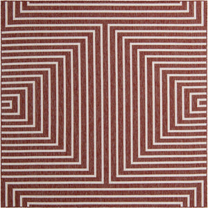 Rust Red 7' 10 x 7' 10 Outdoor Modern Square Area Rug Weather Resistant for Patio, Deck, Terrace, Balcony, Porch 100% Polypropylene Modern Outside Carpet for Sale at Rug Engine