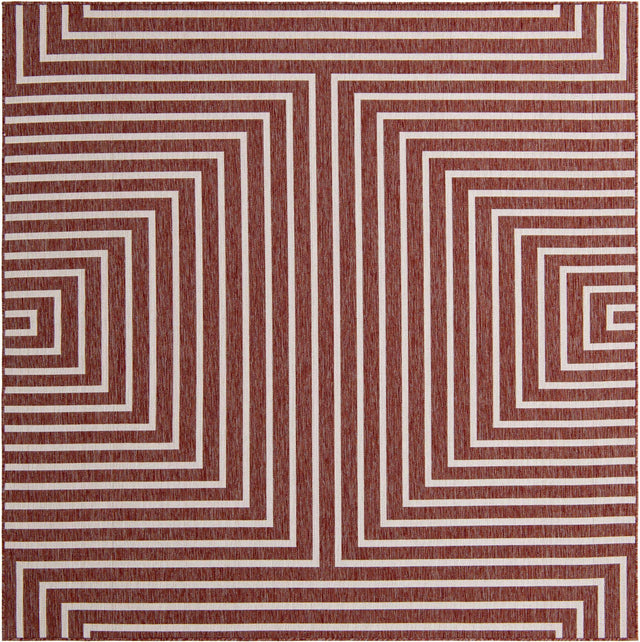 Rust Red 7' 10 x 7' 10 Outdoor Modern Square Area Rug Weather Resistant for Patio, Deck, Terrace, Balcony, Porch 100% Polypropylene Modern Outside Carpet for Sale at Rug Engine