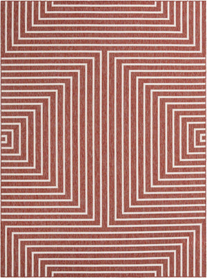 Rust Red 9' x 12' Outdoor Modern Rectangle Area Rug Weather Resistant for Patio, Deck, Terrace, Balcony, Porch 100% Polypropylene Modern Outside Carpet for Sale at Rug Engine