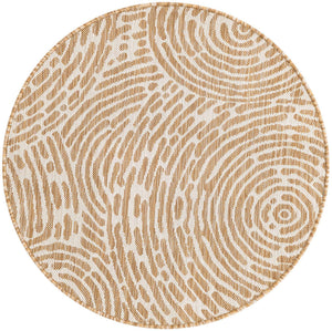 Taupe 3' 1 x 3' 1 Outdoor Modern Round Area Rug Weather Resistant for Patio, Deck, Terrace, Balcony, Porch 100% Polypropylene Modern Outside Carpet for Sale at Rug Engine