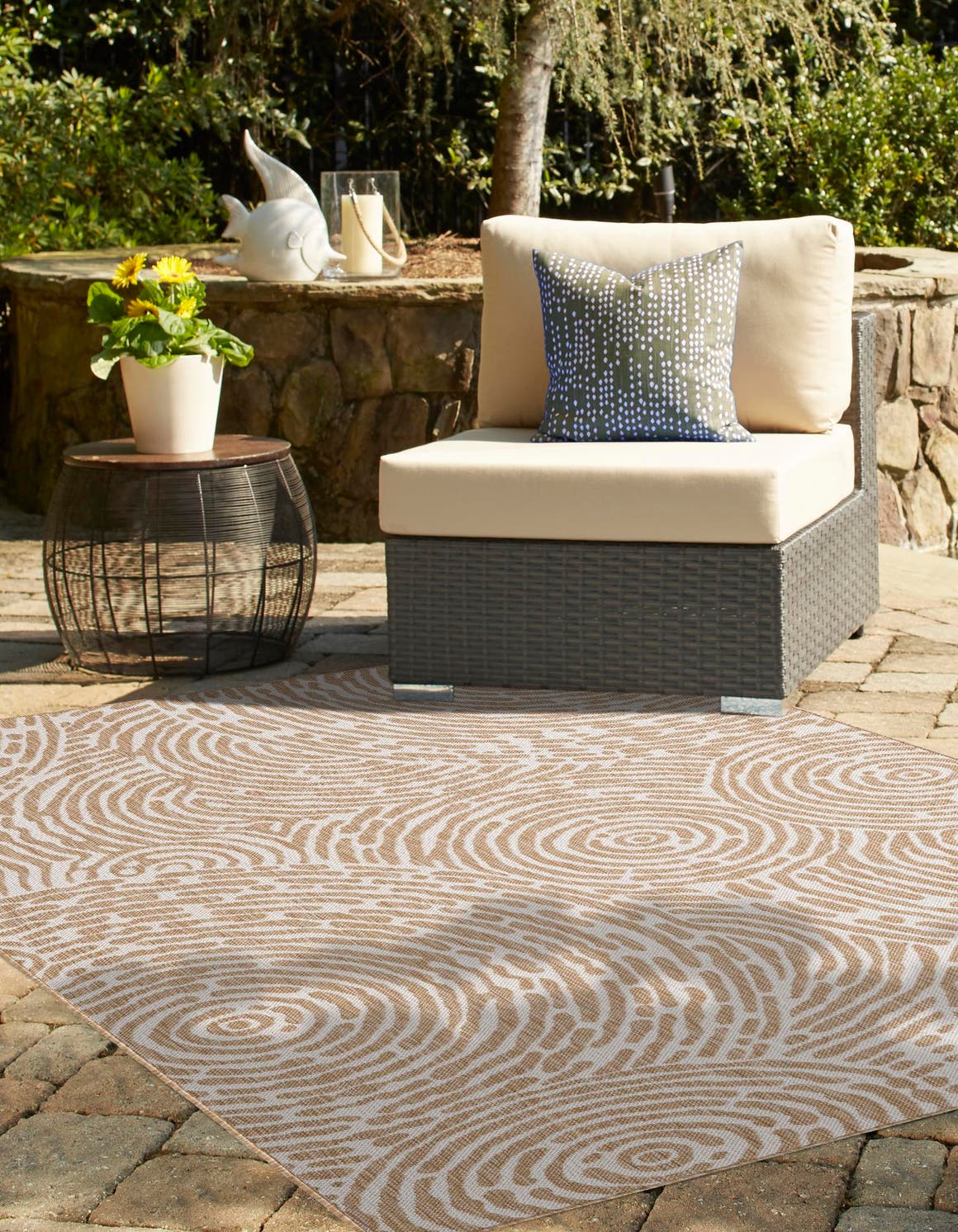 Taupe 9' x 12' Outdoor Modern Rectangle Area Rug Weather Resistant for Patio, Deck, Terrace, Balcony, Porch 100% Polypropylene Modern Outside Carpet for Sale at Rug Engine
