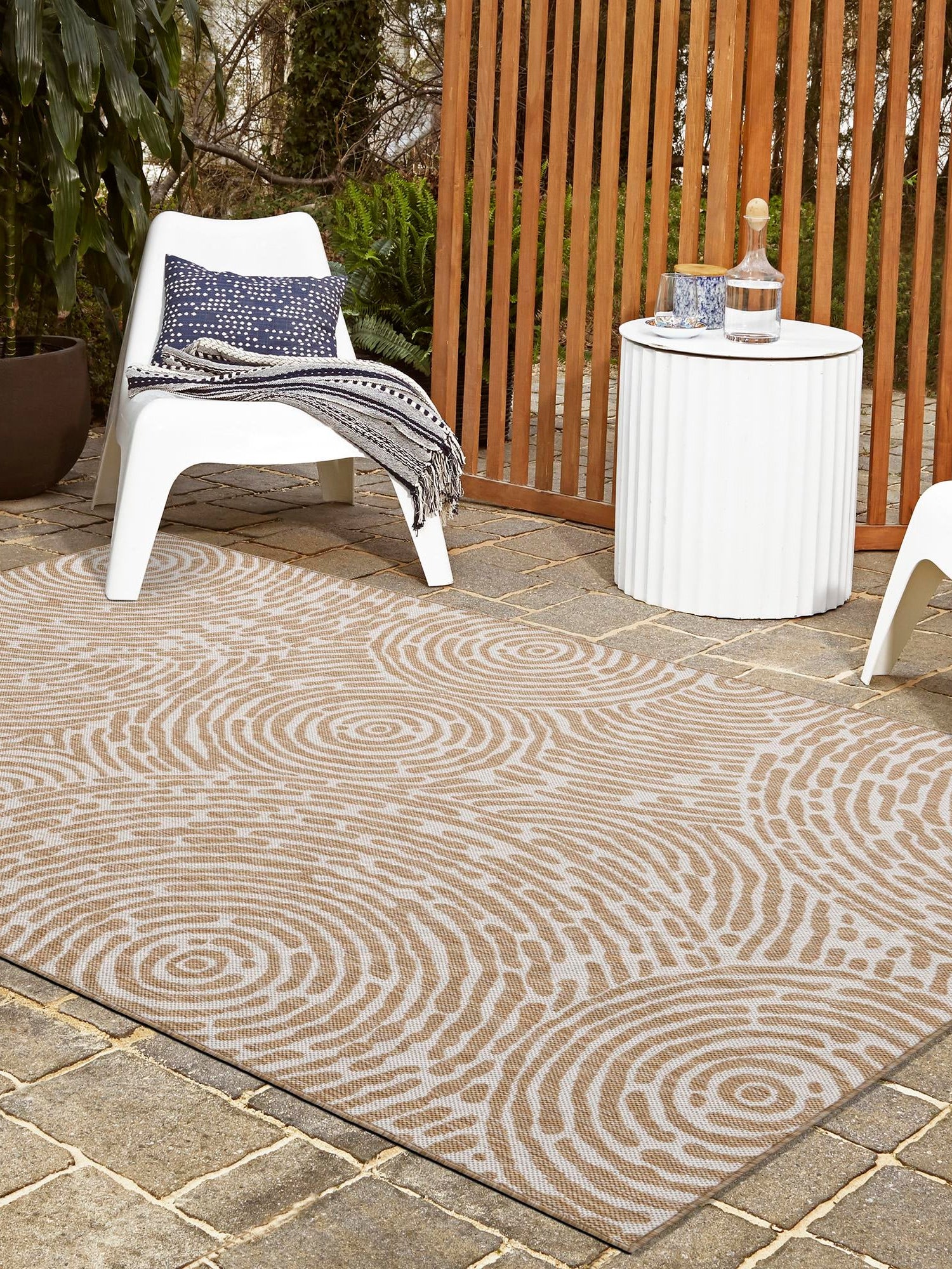 Taupe 2' x 3' 1 Outdoor Modern Rectangle Area Rug Weather Resistant for Patio, Deck, Terrace, Balcony, Porch 100% Polypropylene Modern Outside Carpet for Sale at Rug Engine