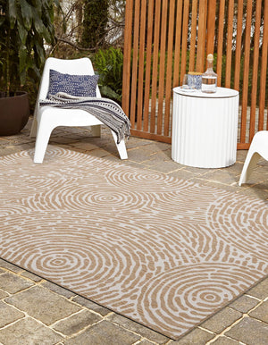 Taupe 6' 1 x 9' Outdoor Modern Rectangle Area Rug Weather Resistant for Patio, Deck, Terrace, Balcony, Porch 100% Polypropylene Modern Outside Carpet for Sale at Rug Engine