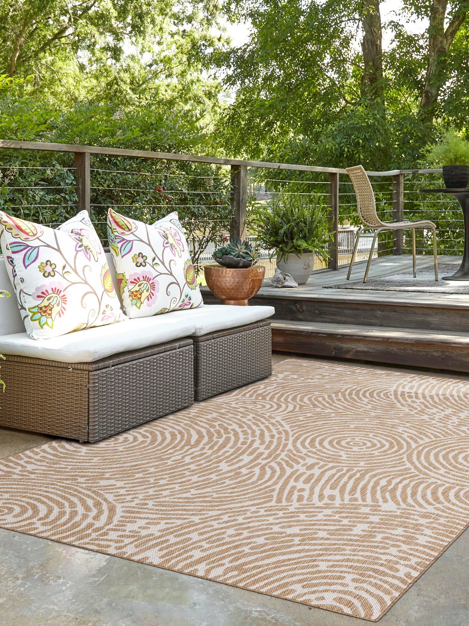 Taupe 2' x 3' 1 Outdoor Modern Rectangle Area Rug Weather Resistant for Patio, Deck, Terrace, Balcony, Porch 100% Polypropylene Modern Outside Carpet for Sale at Rug Engine