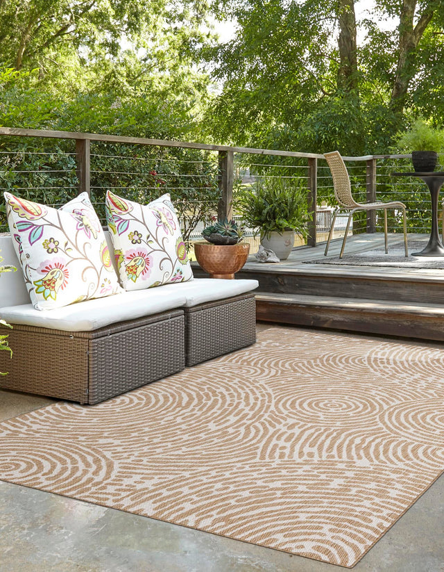 Taupe 2' x 3' 1 Outdoor Modern Rectangle Area Rug Weather Resistant for Patio, Deck, Terrace, Balcony, Porch 100% Polypropylene Modern Outside Carpet for Sale at Rug Engine
