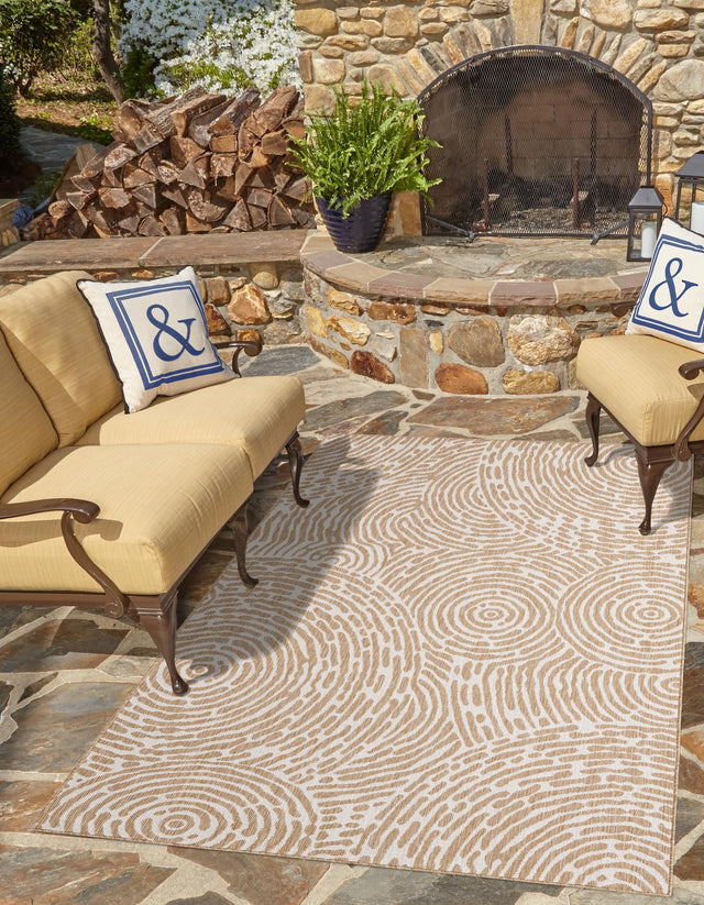 Taupe 5' 3 x 7' 1 Outdoor Modern Rectangle Area Rug Weather Resistant for Patio, Deck, Terrace, Balcony, Porch 100% Polypropylene Modern Outside Carpet for Sale at Rug Engine