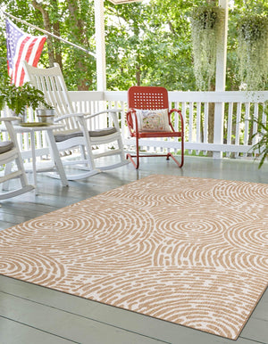 Taupe 2' x 3' 1 Outdoor Modern Rectangle Area Rug Weather Resistant for Patio, Deck, Terrace, Balcony, Porch 100% Polypropylene Modern Outside Carpet for Sale at Rug Engine