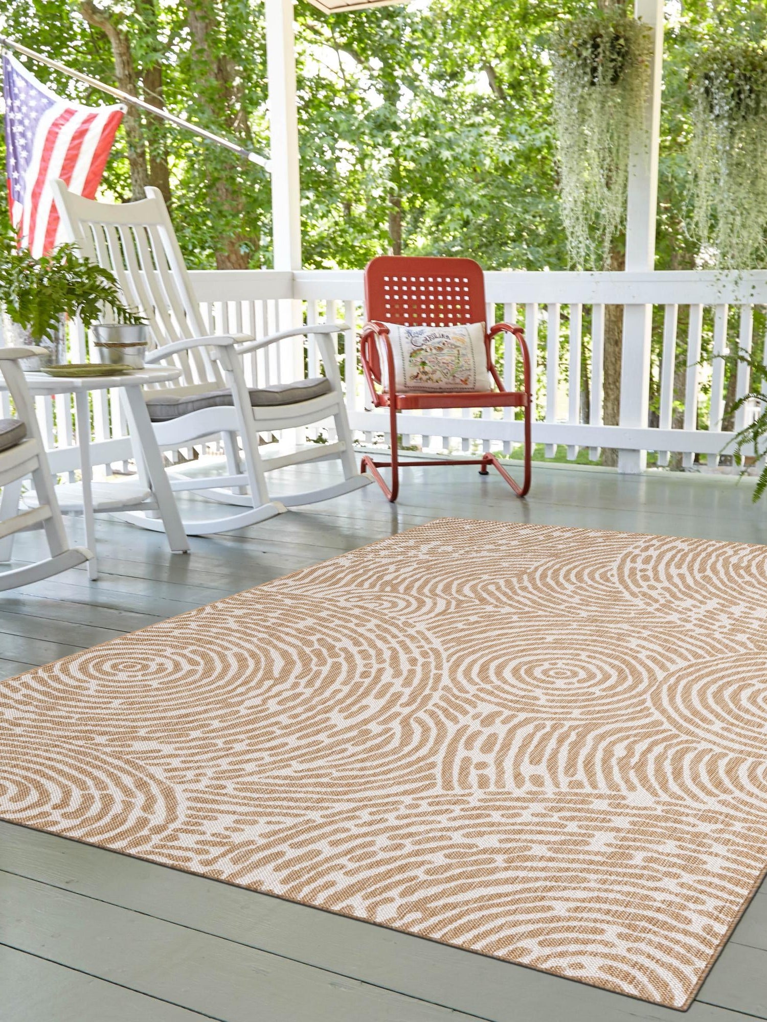 Taupe 5' 3 x 8' Outdoor Modern Rectangle Area Rug Weather Resistant for Patio, Deck, Terrace, Balcony, Porch 100% Polypropylene Modern Outside Carpet for Sale at Rug Engine