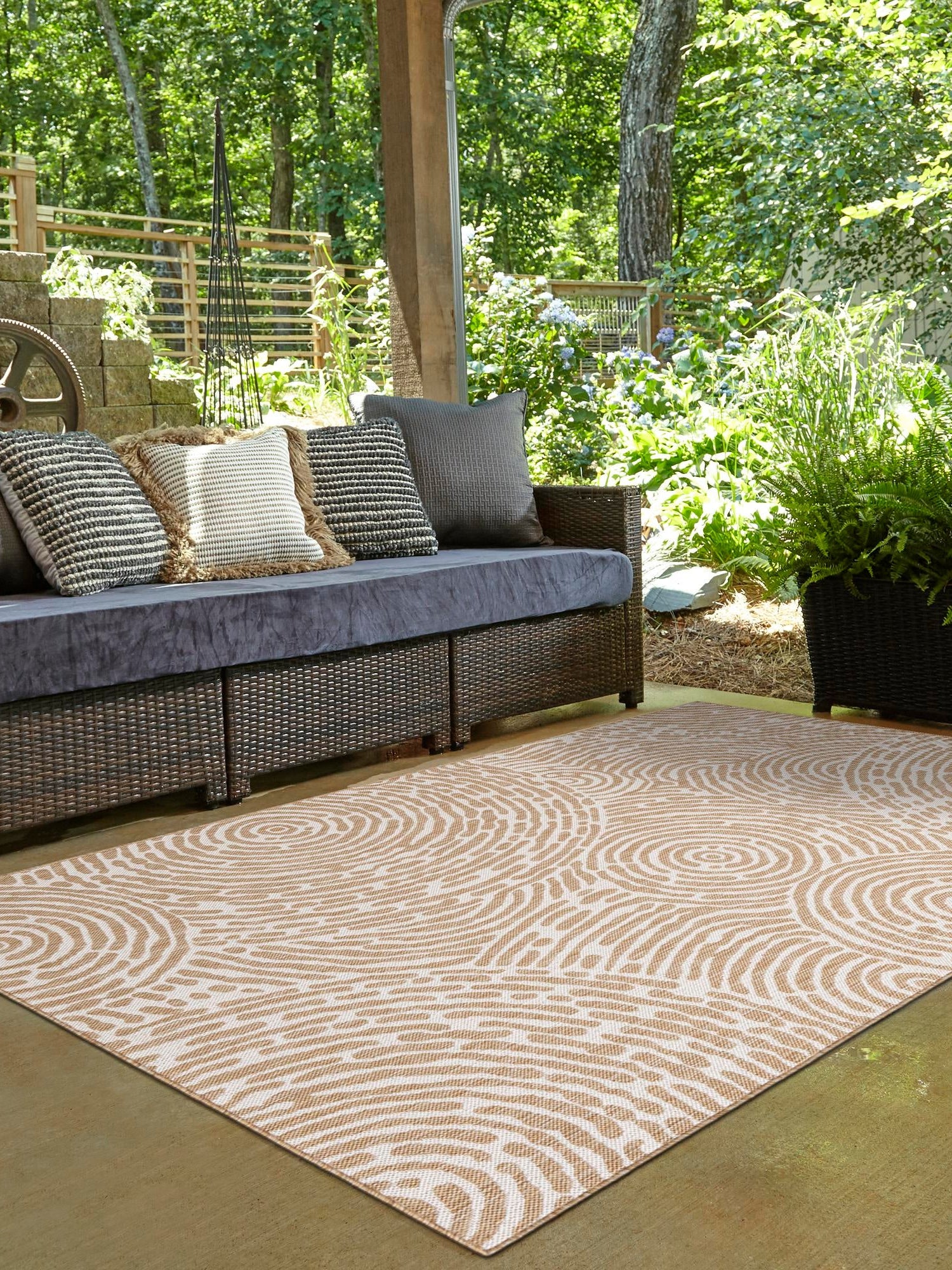 Taupe 5' 3 x 8' Outdoor Modern Rectangle Area Rug Weather Resistant for Patio, Deck, Terrace, Balcony, Porch 100% Polypropylene Modern Outside Carpet for Sale at Rug Engine