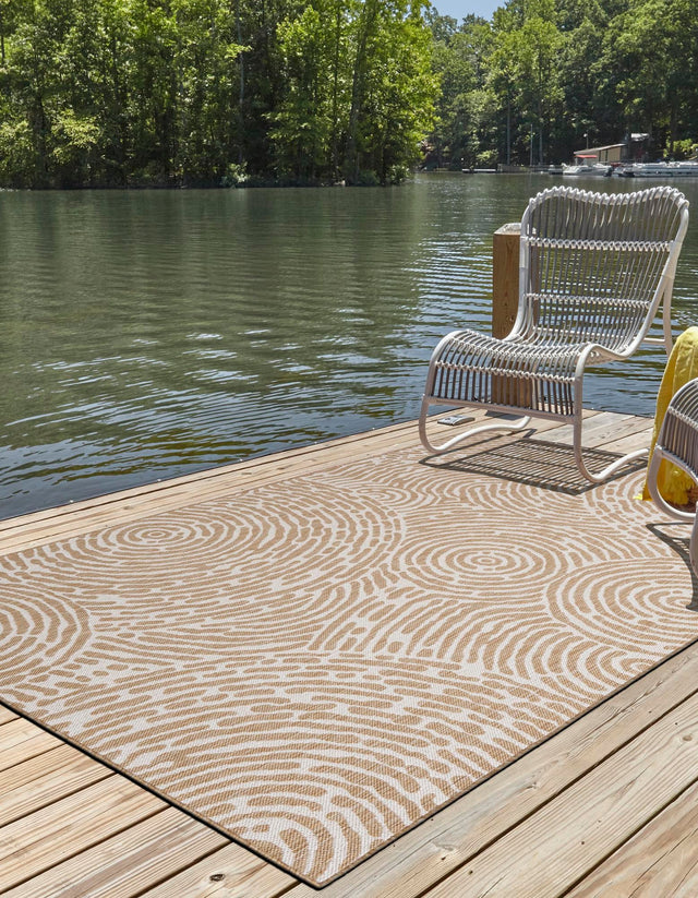 Taupe 9' x 12' Outdoor Modern Rectangle Area Rug Weather Resistant for Patio, Deck, Terrace, Balcony, Porch 100% Polypropylene Modern Outside Carpet for Sale at Rug Engine