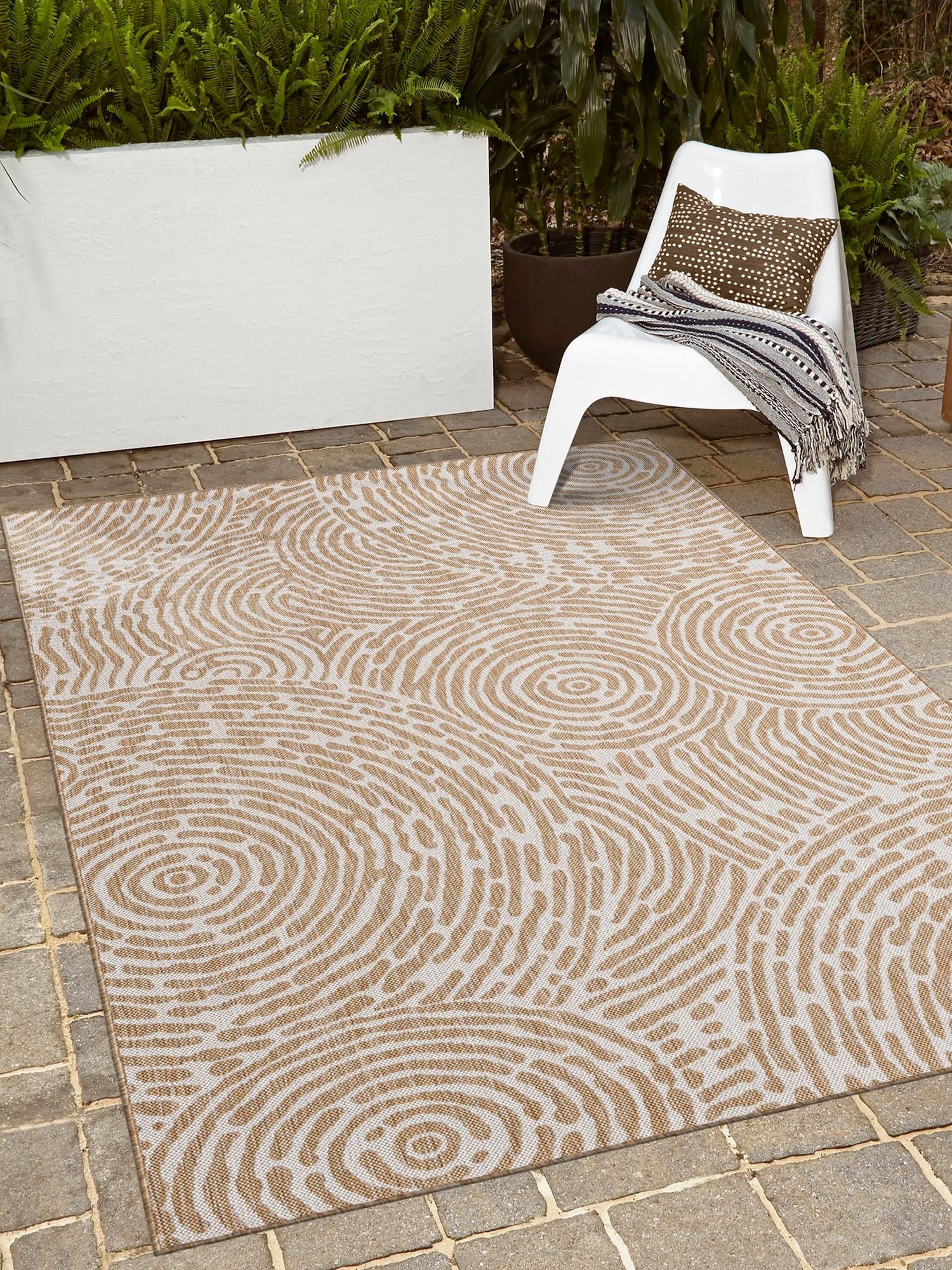Taupe 9' x 12' Outdoor Modern Rectangle Area Rug Weather Resistant for Patio, Deck, Terrace, Balcony, Porch 100% Polypropylene Modern Outside Carpet for Sale at Rug Engine