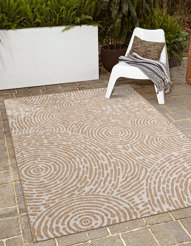 Taupe 5' 3 x 7' 1 Outdoor Modern Rectangle Area Rug Weather Resistant for Patio, Deck, Terrace, Balcony, Porch 100% Polypropylene Modern Outside Carpet for Sale at Rug Engine