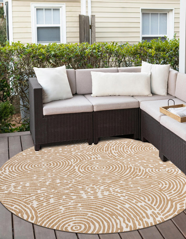 Taupe 3' 1 x 3' 1 Outdoor Modern Round Area Rug Weather Resistant for Patio, Deck, Terrace, Balcony, Porch 100% Polypropylene Modern Outside Carpet for Sale at Rug Engine