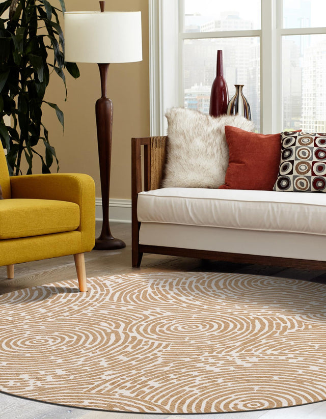 Taupe 3' 1 x 3' 1 Outdoor Modern Round Area Rug Weather Resistant for Patio, Deck, Terrace, Balcony, Porch 100% Polypropylene Modern Outside Carpet for Sale at Rug Engine