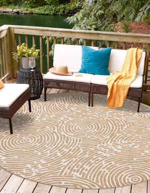 Taupe 7' 10 x 7' 10 Outdoor Modern Round Area Rug Weather Resistant for Patio, Deck, Terrace, Balcony, Porch 100% Polypropylene Modern Outside Carpet for Sale at Rug Engine