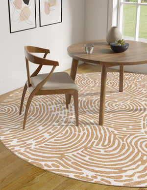 Taupe 10' x 10' Outdoor Modern Round Area Rug Weather Resistant for Patio, Deck, Terrace, Balcony, Porch 100% Polypropylene Modern Outside Carpet for Sale at Rug Engine