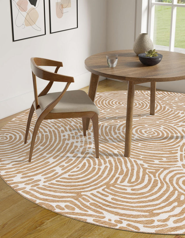 Taupe 10' x 10' Outdoor Modern Round Area Rug Weather Resistant for Patio, Deck, Terrace, Balcony, Porch 100% Polypropylene Modern Outside Carpet for Sale at Rug Engine
