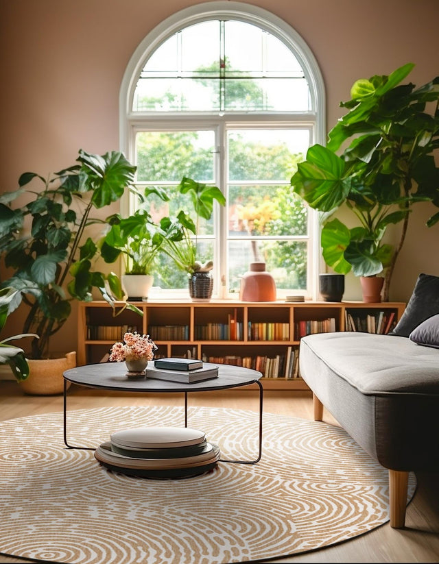 Taupe 10' x 10' Outdoor Modern Round Area Rug Weather Resistant for Patio, Deck, Terrace, Balcony, Porch 100% Polypropylene Modern Outside Carpet for Sale at Rug Engine