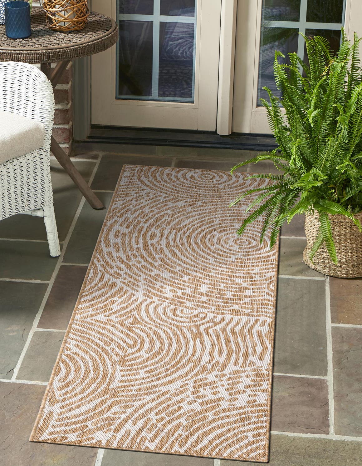 Taupe 2' x 5' 3 Outdoor Modern Runner Area Rug Weather Resistant for Patio, Deck, Terrace, Balcony, Porch 100% Polypropylene Modern Outside Carpet for Sale at Rug Engine