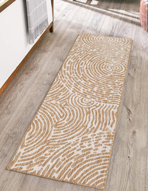 Taupe 2' x 4' 1 Outdoor Modern Runner Area Rug Weather Resistant for Patio, Deck, Terrace, Balcony, Porch 100% Polypropylene Modern Outside Carpet for Sale at Rug Engine