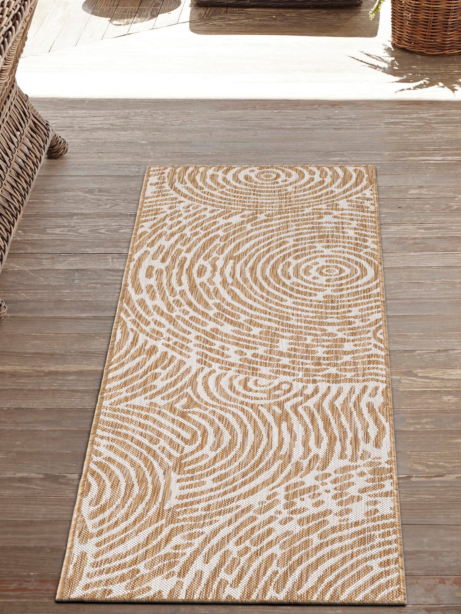 Taupe 2' x 8' Outdoor Modern Runner Area Rug Weather Resistant for Patio, Deck, Terrace, Balcony, Porch 100% Polypropylene Modern Outside Carpet for Sale at Rug Engine