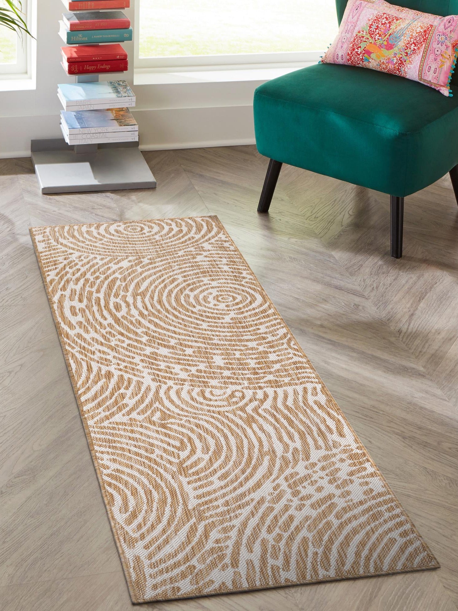 Taupe 2' x 6' 1 Outdoor Modern Runner Area Rug Weather Resistant for Patio, Deck, Terrace, Balcony, Porch 100% Polypropylene Modern Outside Carpet for Sale at Rug Engine