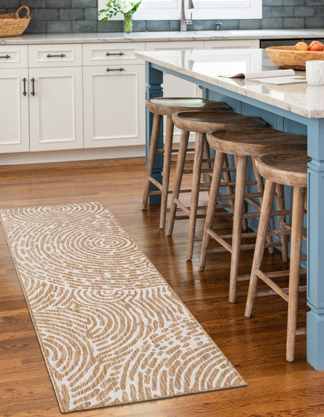 Taupe 2' x 6' 1 Outdoor Modern Runner Area Rug Weather Resistant for Patio, Deck, Terrace, Balcony, Porch 100% Polypropylene Modern Outside Carpet for Sale at Rug Engine