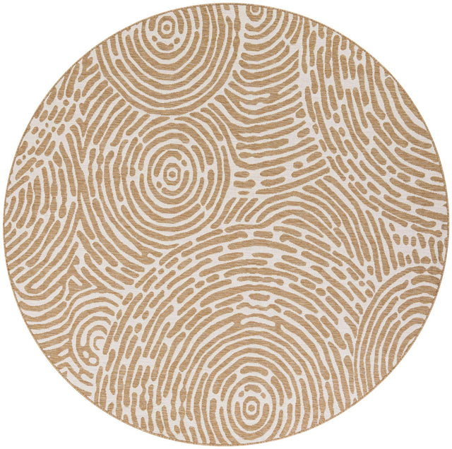 Taupe 7' 10 x 7' 10 Outdoor Modern Round Area Rug Weather Resistant for Patio, Deck, Terrace, Balcony, Porch 100% Polypropylene Modern Outside Carpet for Sale at Rug Engine