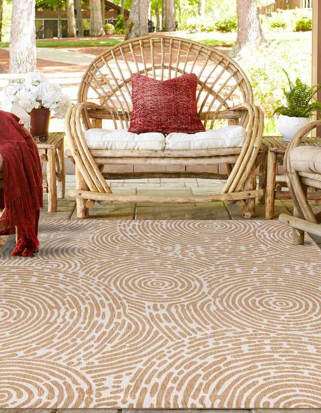 Taupe 12' x 12' Outdoor Modern Square Area Rug Weather Resistant for Patio, Deck, Terrace, Balcony, Porch 100% Polypropylene Modern Outside Carpet for Sale at Rug Engine