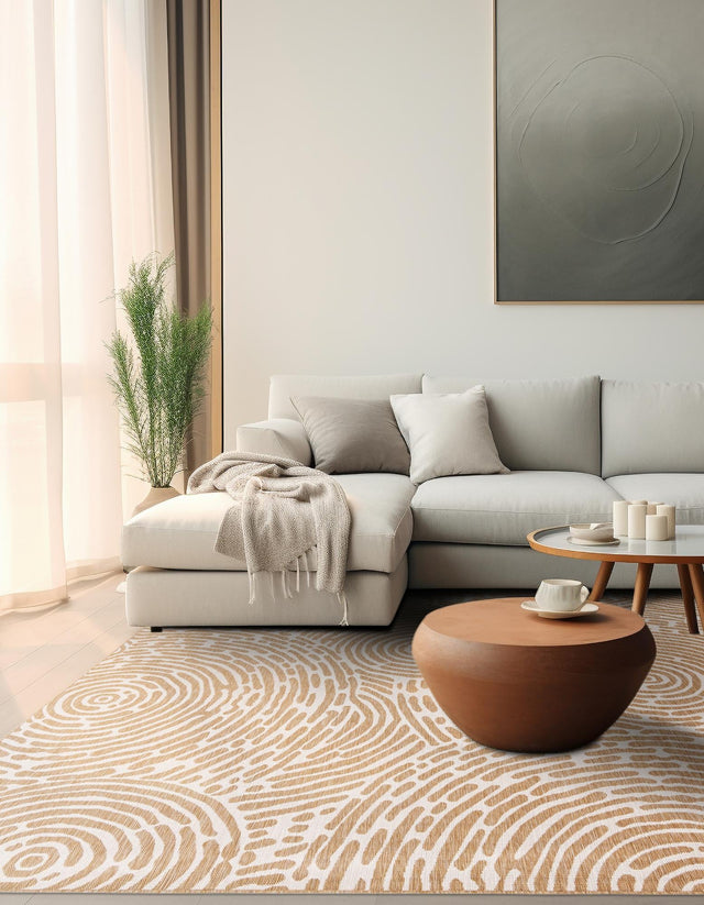 Taupe 12' x 12' Outdoor Modern Square Area Rug Weather Resistant for Patio, Deck, Terrace, Balcony, Porch 100% Polypropylene Modern Outside Carpet for Sale at Rug Engine
