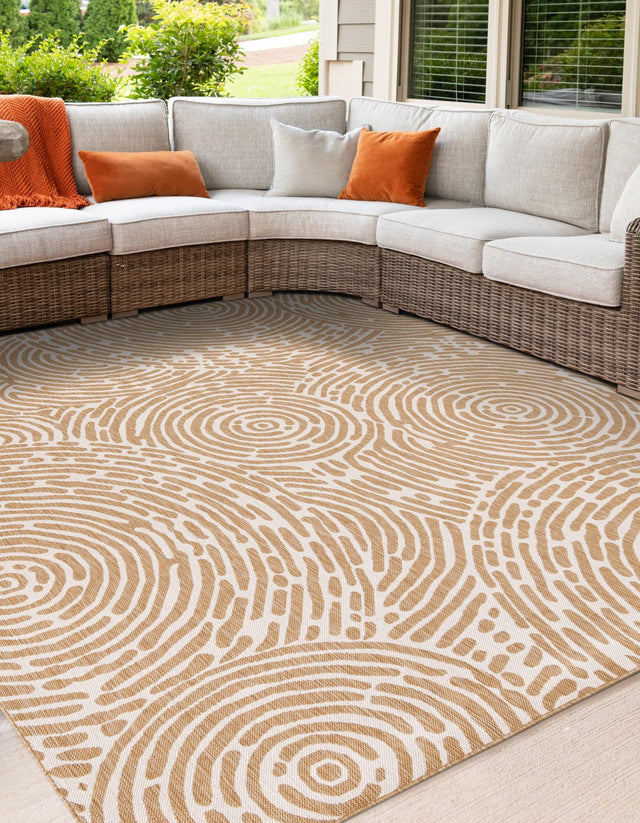Taupe 7' 10 x 7' 10 Outdoor Modern Square Area Rug Weather Resistant for Patio, Deck, Terrace, Balcony, Porch 100% Polypropylene Modern Outside Carpet for Sale at Rug Engine