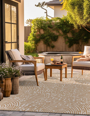 Taupe 10' x 10' Outdoor Modern Square Area Rug Weather Resistant for Patio, Deck, Terrace, Balcony, Porch 100% Polypropylene Modern Outside Carpet for Sale at Rug Engine