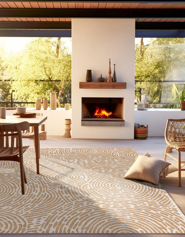 Taupe 12' x 12' Outdoor Modern Square Area Rug Weather Resistant for Patio, Deck, Terrace, Balcony, Porch 100% Polypropylene Modern Outside Carpet for Sale at Rug Engine