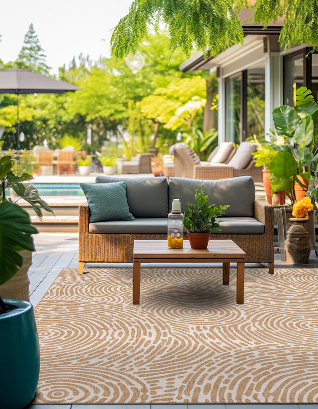 Taupe 12' x 12' Outdoor Modern Square Area Rug Weather Resistant for Patio, Deck, Terrace, Balcony, Porch 100% Polypropylene Modern Outside Carpet for Sale at Rug Engine