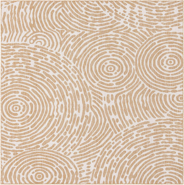 Taupe 7' 10 x 7' 10 Outdoor Modern Square Area Rug Weather Resistant for Patio, Deck, Terrace, Balcony, Porch 100% Polypropylene Modern Outside Carpet for Sale at Rug Engine