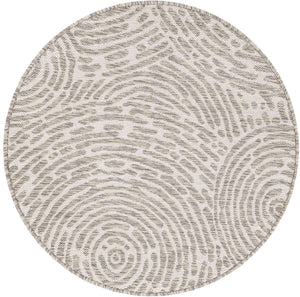 Gray 3' 1 x 3' 1 Outdoor Modern Round Area Rug Weather Resistant for Patio, Deck, Terrace, Balcony, Porch 100% Polypropylene Modern Outside Carpet for Sale at Rug Engine