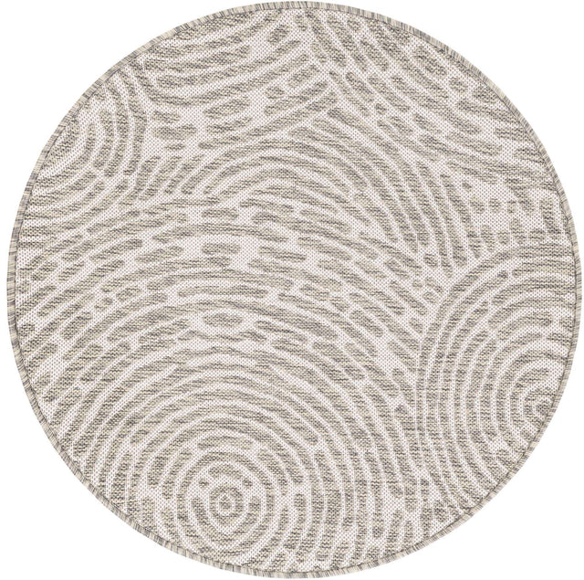 Gray 3' 1 x 3' 1 Outdoor Modern Round Area Rug Weather Resistant for Patio, Deck, Terrace, Balcony, Porch 100% Polypropylene Modern Outside Carpet for Sale at Rug Engine