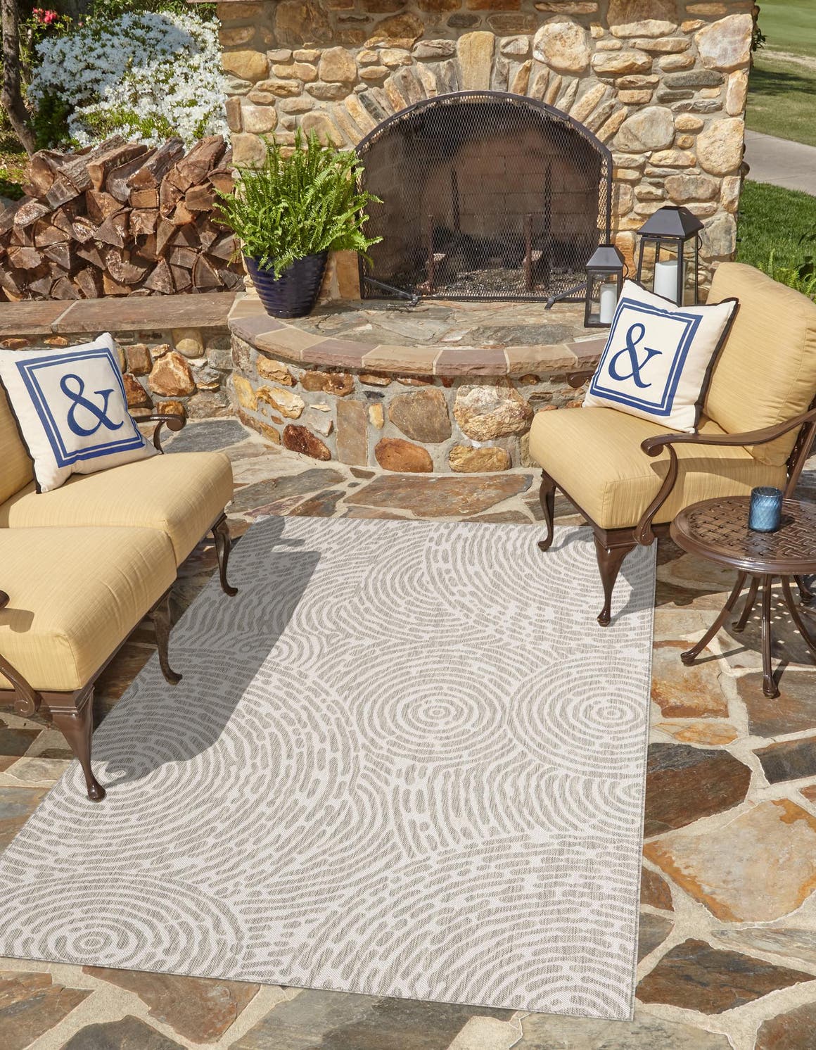 Gray 5' 3 x 8' Outdoor Modern Rectangle Area Rug Weather Resistant for Patio, Deck, Terrace, Balcony, Porch 100% Polypropylene Modern Outside Carpet for Sale at Rug Engine