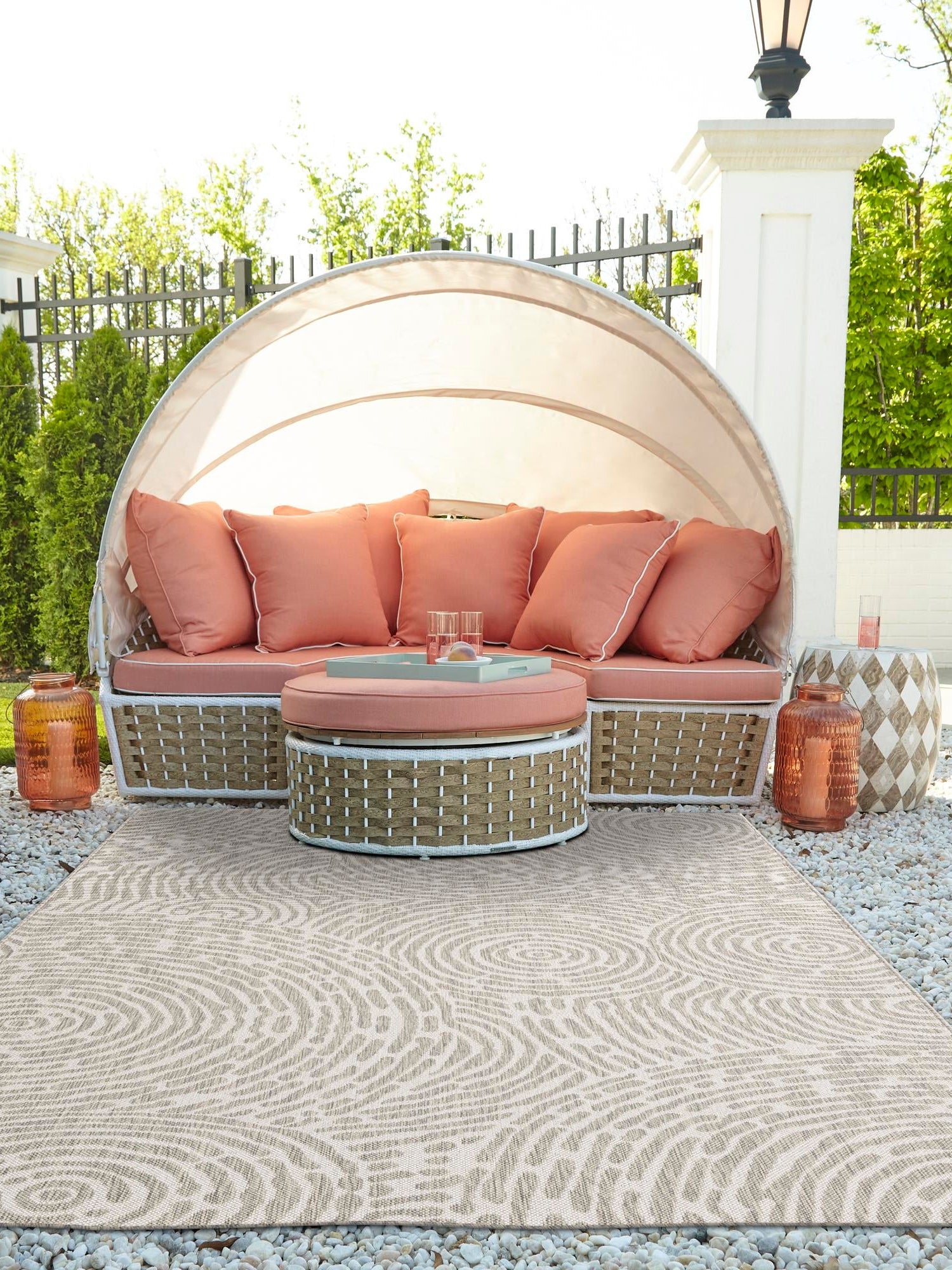 Gray 6' 1 x 9' Outdoor Modern Rectangle Area Rug Weather Resistant for Patio, Deck, Terrace, Balcony, Porch 100% Polypropylene Modern Outside Carpet for Sale at Rug Engine