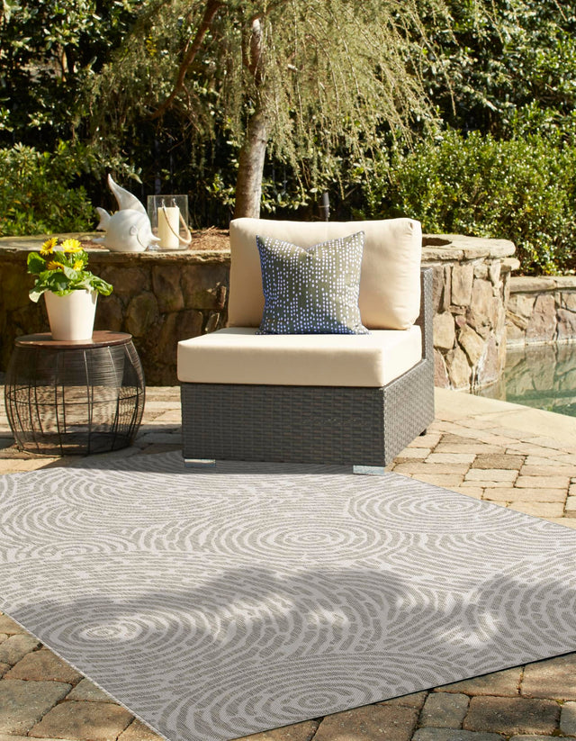Gray 10' x 14' 1 Outdoor Modern Rectangle Area Rug Weather Resistant for Patio, Deck, Terrace, Balcony, Porch 100% Polypropylene Modern Outside Carpet for Sale at Rug Engine