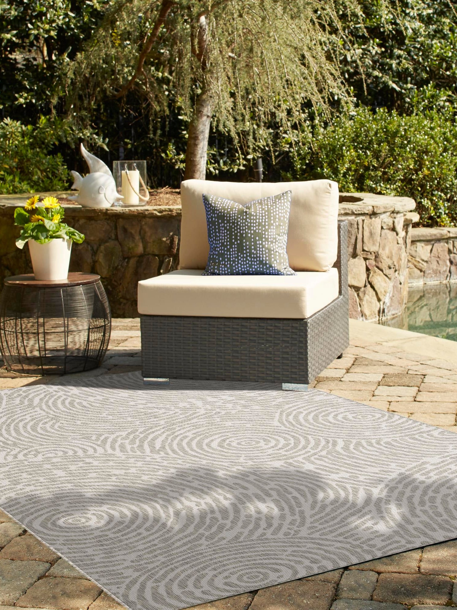 Gray 9' x 12' Outdoor Modern Rectangle Area Rug Weather Resistant for Patio, Deck, Terrace, Balcony, Porch 100% Polypropylene Modern Outside Carpet for Sale at Rug Engine