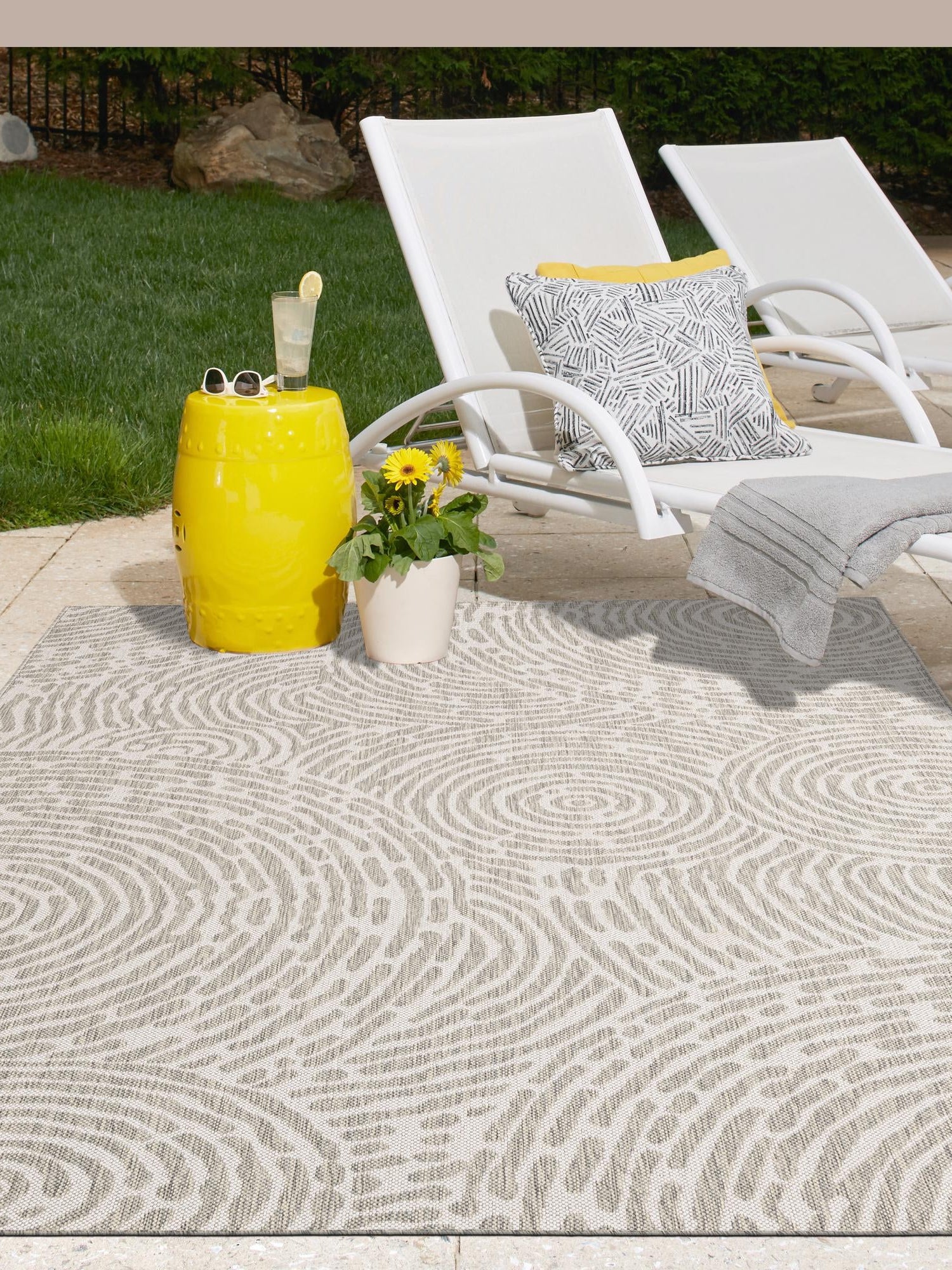 Gray 9' x 12' Outdoor Modern Rectangle Area Rug Weather Resistant for Patio, Deck, Terrace, Balcony, Porch 100% Polypropylene Modern Outside Carpet for Sale at Rug Engine