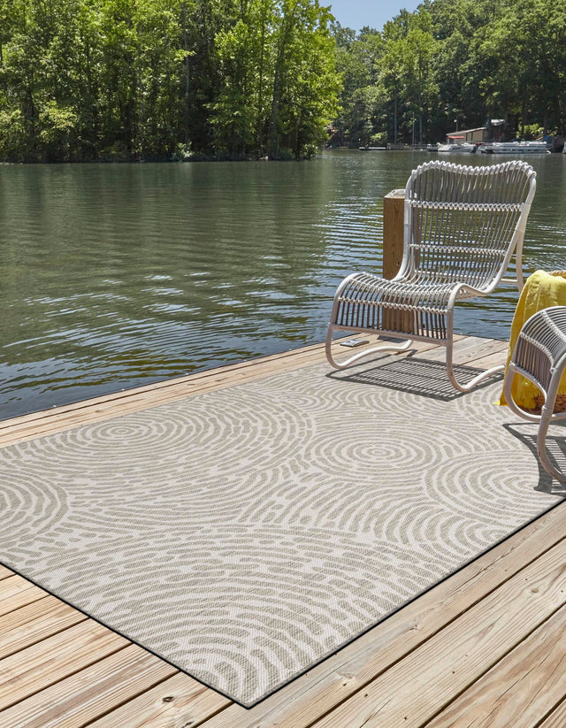 Gray 5' 3 x 7' 1 Outdoor Modern Rectangle Area Rug Weather Resistant for Patio, Deck, Terrace, Balcony, Porch 100% Polypropylene Modern Outside Carpet for Sale at Rug Engine