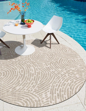Gray 7' 10 x 7' 10 Outdoor Modern Round Area Rug Weather Resistant for Patio, Deck, Terrace, Balcony, Porch 100% Polypropylene Modern Outside Carpet for Sale at Rug Engine